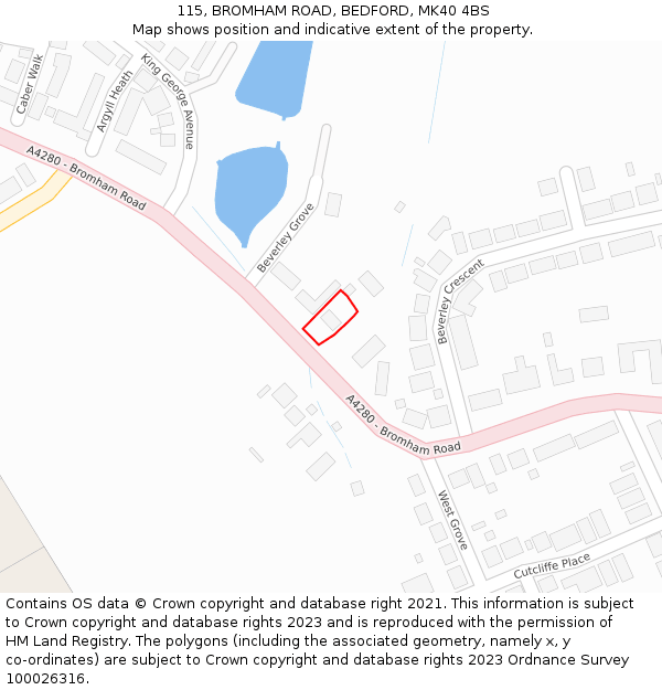 115, BROMHAM ROAD, BEDFORD, MK40 4BS: Location map and indicative extent of plot