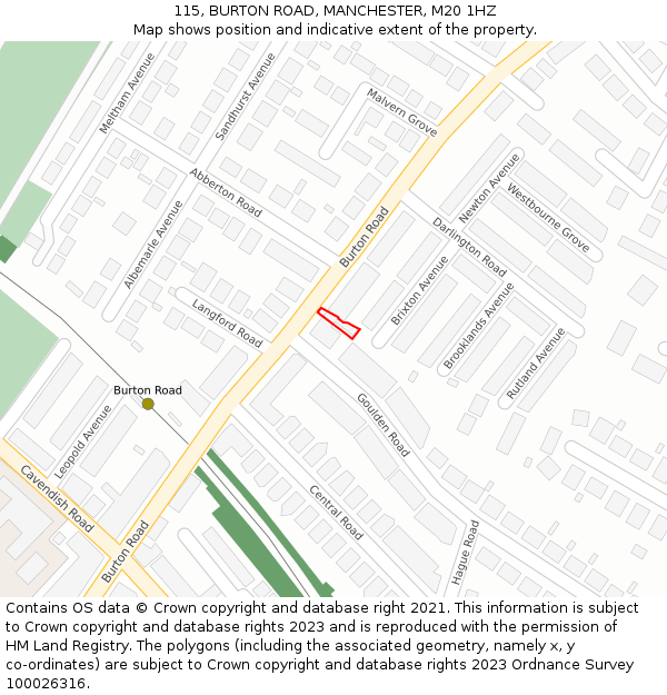 115, BURTON ROAD, MANCHESTER, M20 1HZ: Location map and indicative extent of plot