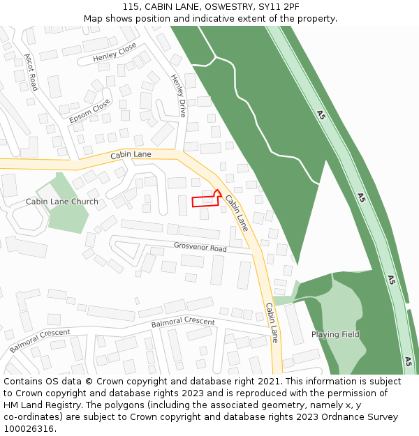 115, CABIN LANE, OSWESTRY, SY11 2PF: Location map and indicative extent of plot