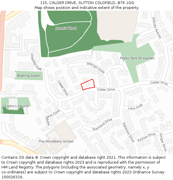 115, CALDER DRIVE, SUTTON COLDFIELD, B76 1GG: Location map and indicative extent of plot
