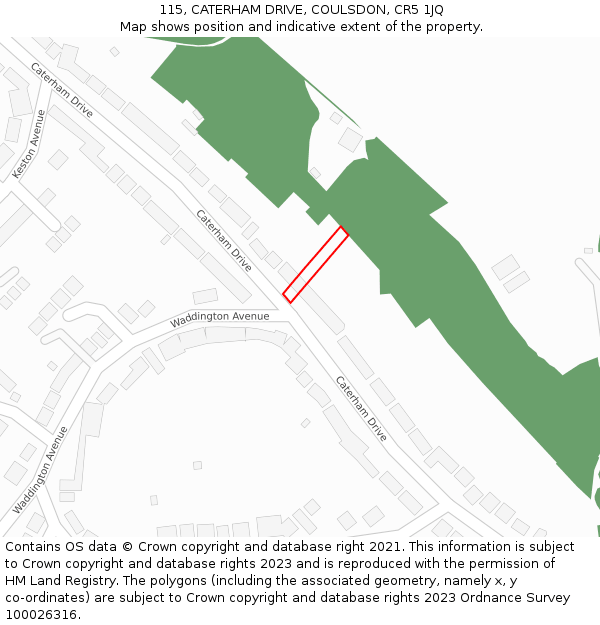 115, CATERHAM DRIVE, COULSDON, CR5 1JQ: Location map and indicative extent of plot