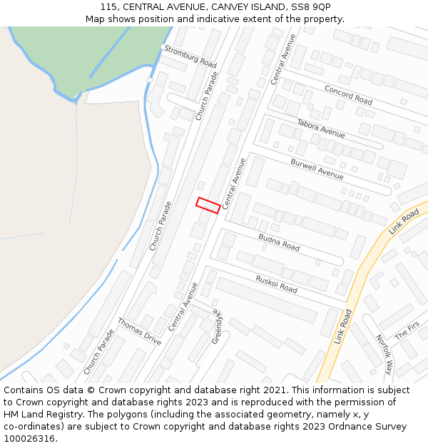 115, CENTRAL AVENUE, CANVEY ISLAND, SS8 9QP: Location map and indicative extent of plot