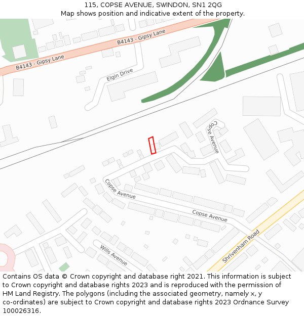 115, COPSE AVENUE, SWINDON, SN1 2QG: Location map and indicative extent of plot