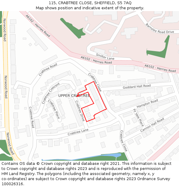 115, CRABTREE CLOSE, SHEFFIELD, S5 7AQ: Location map and indicative extent of plot