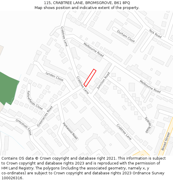 115, CRABTREE LANE, BROMSGROVE, B61 8PQ: Location map and indicative extent of plot