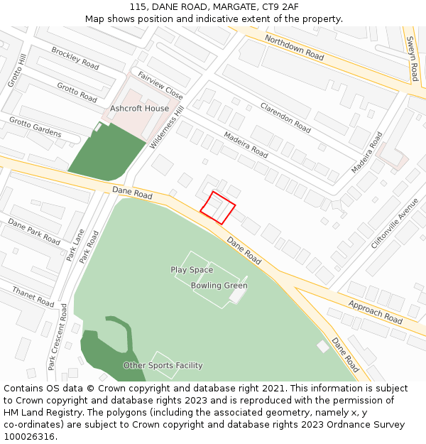 115, DANE ROAD, MARGATE, CT9 2AF: Location map and indicative extent of plot