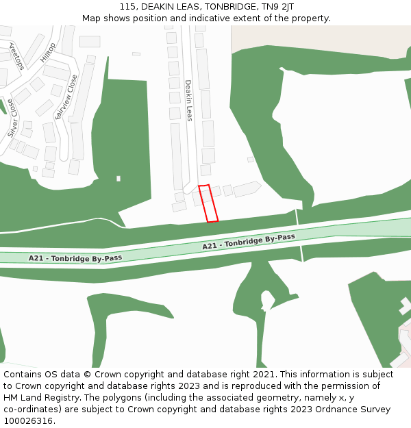 115, DEAKIN LEAS, TONBRIDGE, TN9 2JT: Location map and indicative extent of plot