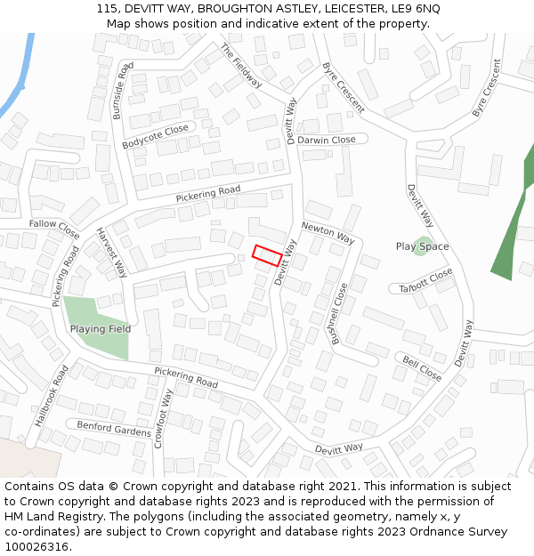 115, DEVITT WAY, BROUGHTON ASTLEY, LEICESTER, LE9 6NQ: Location map and indicative extent of plot