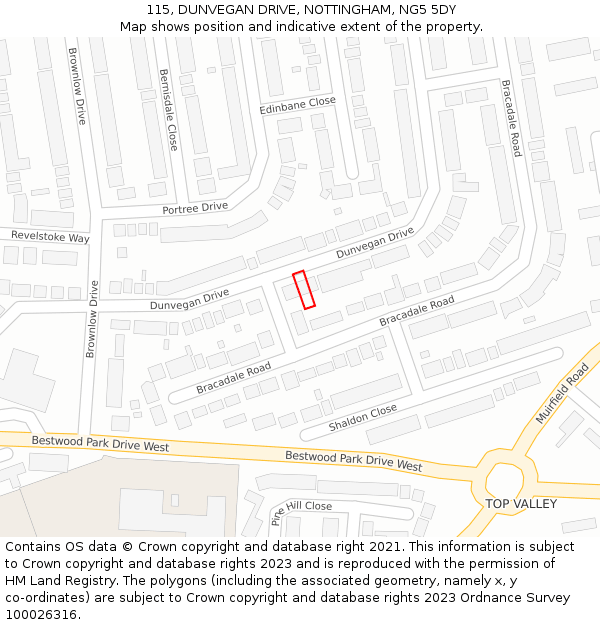 115, DUNVEGAN DRIVE, NOTTINGHAM, NG5 5DY: Location map and indicative extent of plot