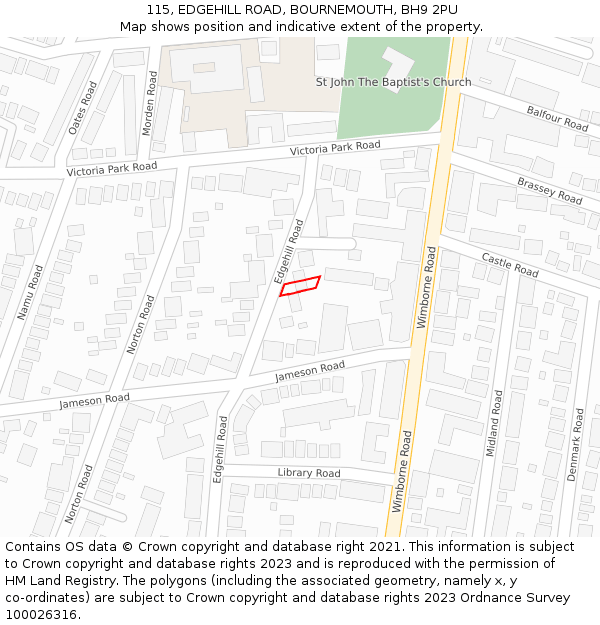 115, EDGEHILL ROAD, BOURNEMOUTH, BH9 2PU: Location map and indicative extent of plot