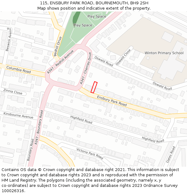 115, ENSBURY PARK ROAD, BOURNEMOUTH, BH9 2SH: Location map and indicative extent of plot