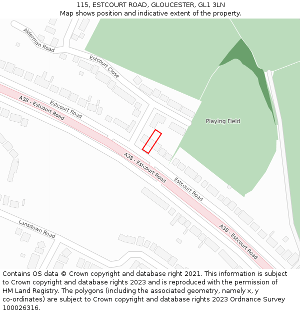 115, ESTCOURT ROAD, GLOUCESTER, GL1 3LN: Location map and indicative extent of plot