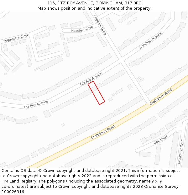 115, FITZ ROY AVENUE, BIRMINGHAM, B17 8RG: Location map and indicative extent of plot