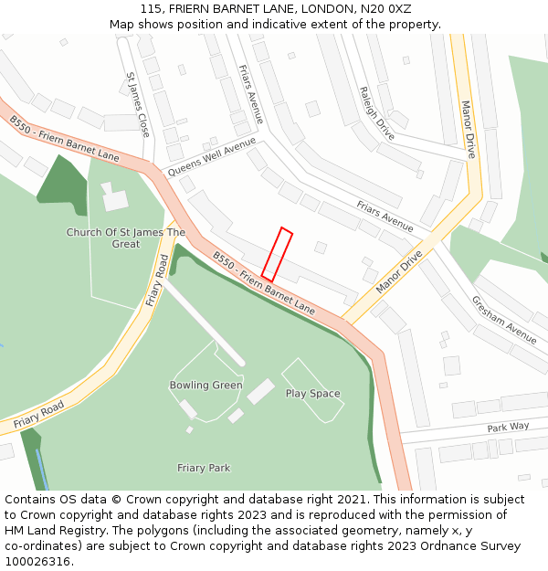 115, FRIERN BARNET LANE, LONDON, N20 0XZ: Location map and indicative extent of plot