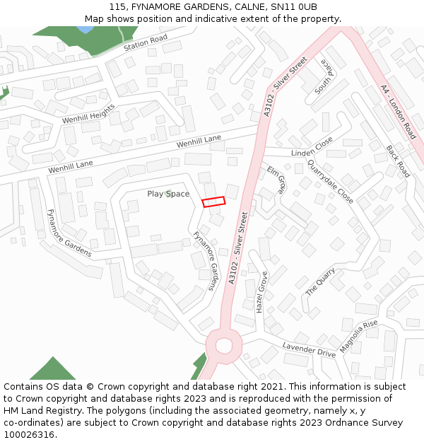 115, FYNAMORE GARDENS, CALNE, SN11 0UB: Location map and indicative extent of plot