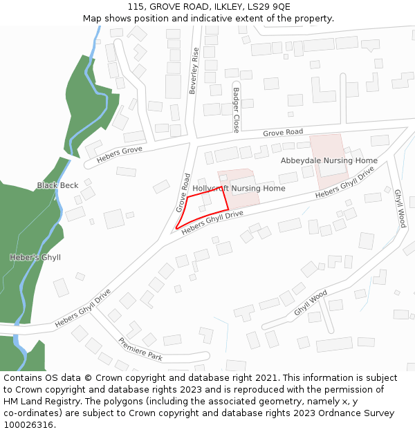 115, GROVE ROAD, ILKLEY, LS29 9QE: Location map and indicative extent of plot