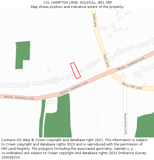 115, HAMPTON LANE, SOLIHULL, B91 2RR: Location map and indicative extent of plot