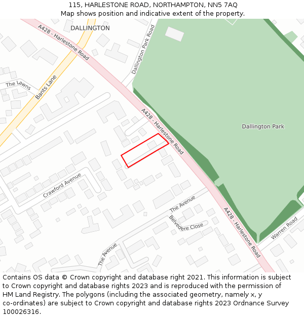 115, HARLESTONE ROAD, NORTHAMPTON, NN5 7AQ: Location map and indicative extent of plot