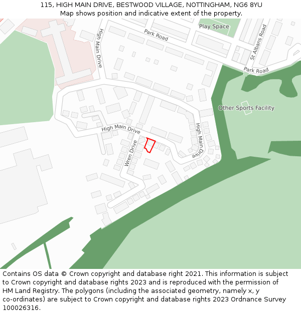 115, HIGH MAIN DRIVE, BESTWOOD VILLAGE, NOTTINGHAM, NG6 8YU: Location map and indicative extent of plot