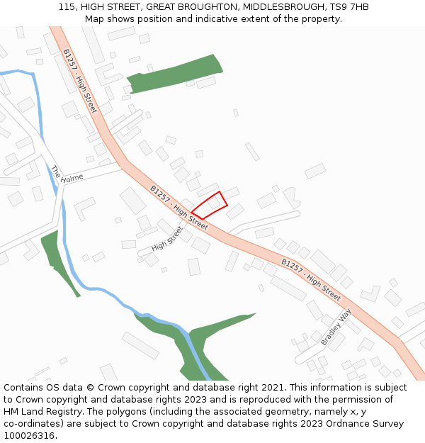 115, HIGH STREET, GREAT BROUGHTON, MIDDLESBROUGH, TS9 7HB: Location map and indicative extent of plot