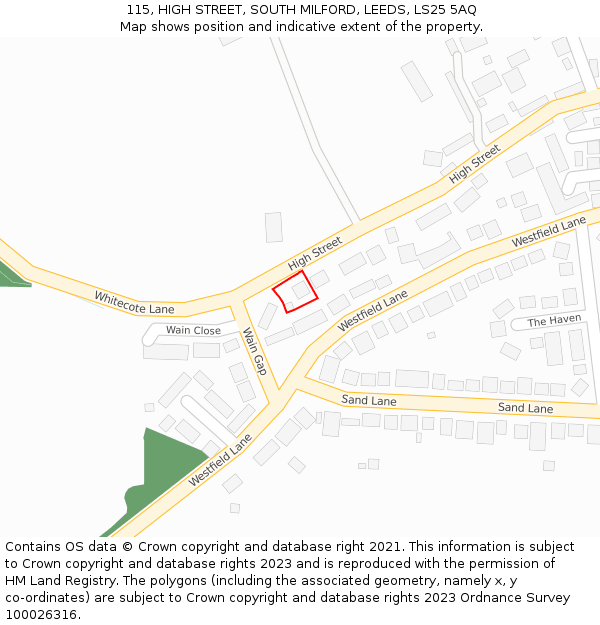 115, HIGH STREET, SOUTH MILFORD, LEEDS, LS25 5AQ: Location map and indicative extent of plot