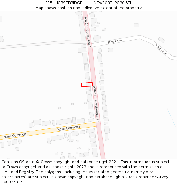 115, HORSEBRIDGE HILL, NEWPORT, PO30 5TL: Location map and indicative extent of plot