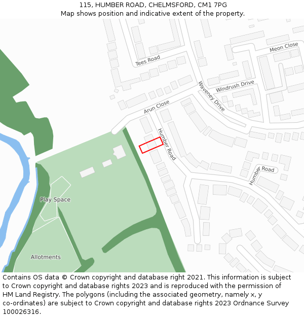 115, HUMBER ROAD, CHELMSFORD, CM1 7PG: Location map and indicative extent of plot