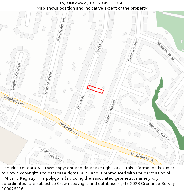 115, KINGSWAY, ILKESTON, DE7 4DH: Location map and indicative extent of plot