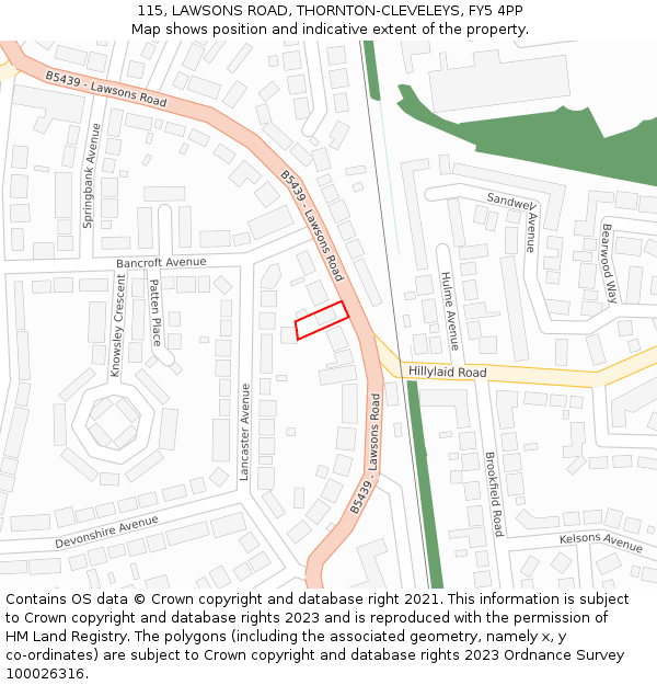 115, LAWSONS ROAD, THORNTON-CLEVELEYS, FY5 4PP: Location map and indicative extent of plot