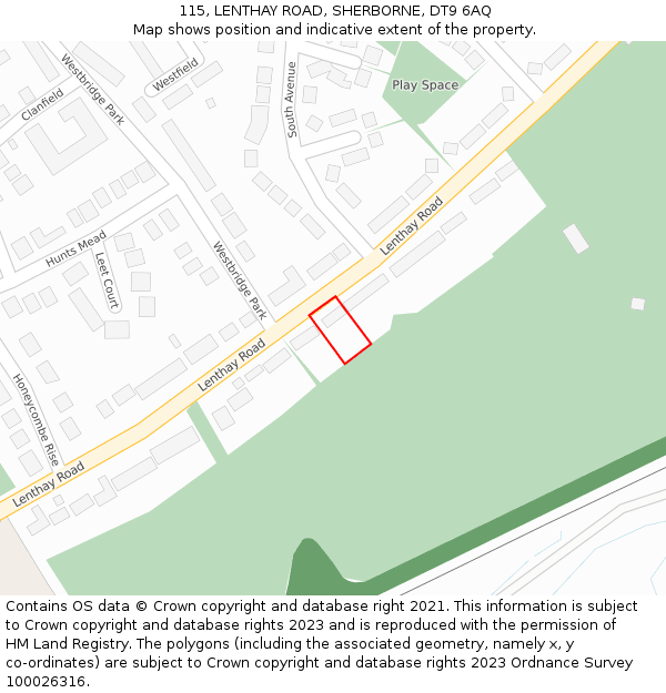 115, LENTHAY ROAD, SHERBORNE, DT9 6AQ: Location map and indicative extent of plot