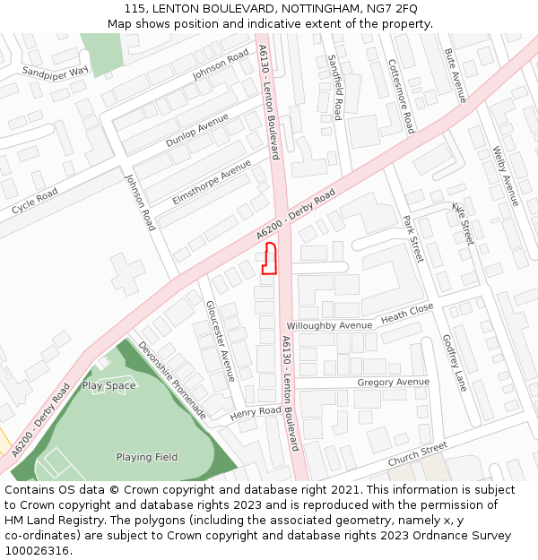 115, LENTON BOULEVARD, NOTTINGHAM, NG7 2FQ: Location map and indicative extent of plot