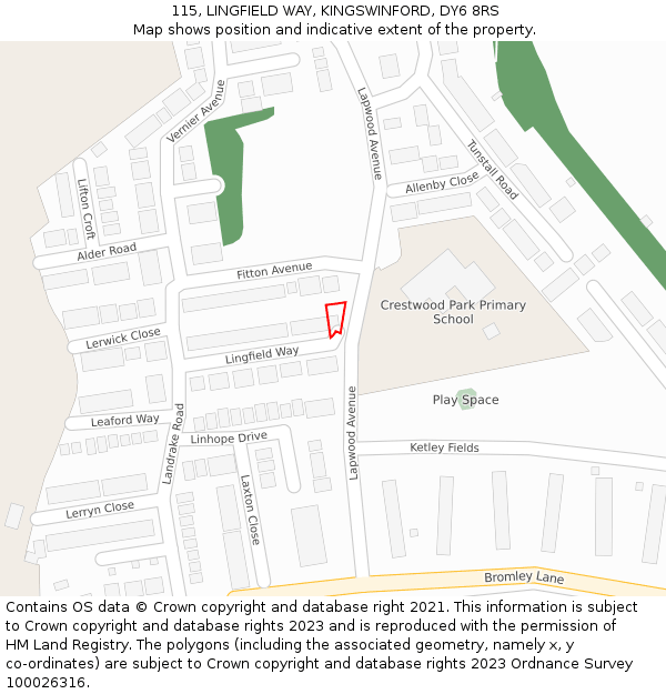 115, LINGFIELD WAY, KINGSWINFORD, DY6 8RS: Location map and indicative extent of plot