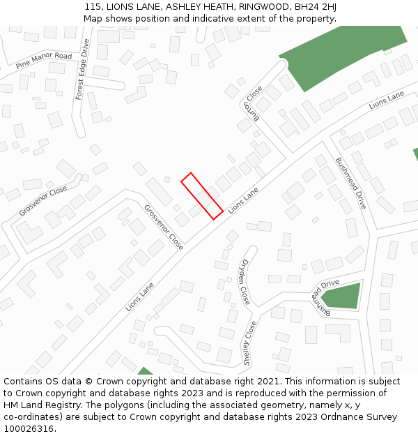 115, LIONS LANE, ASHLEY HEATH, RINGWOOD, BH24 2HJ: Location map and indicative extent of plot