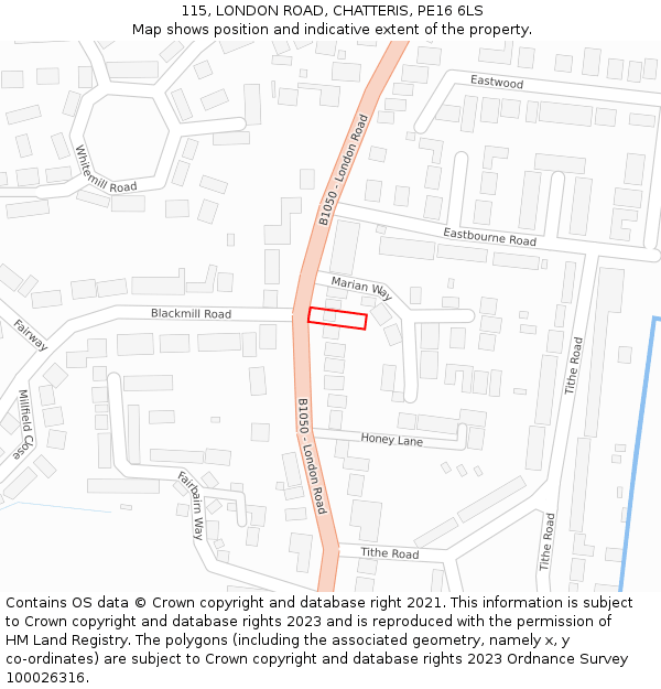 115, LONDON ROAD, CHATTERIS, PE16 6LS: Location map and indicative extent of plot