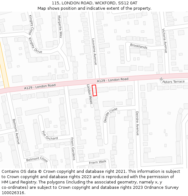 115, LONDON ROAD, WICKFORD, SS12 0AT: Location map and indicative extent of plot