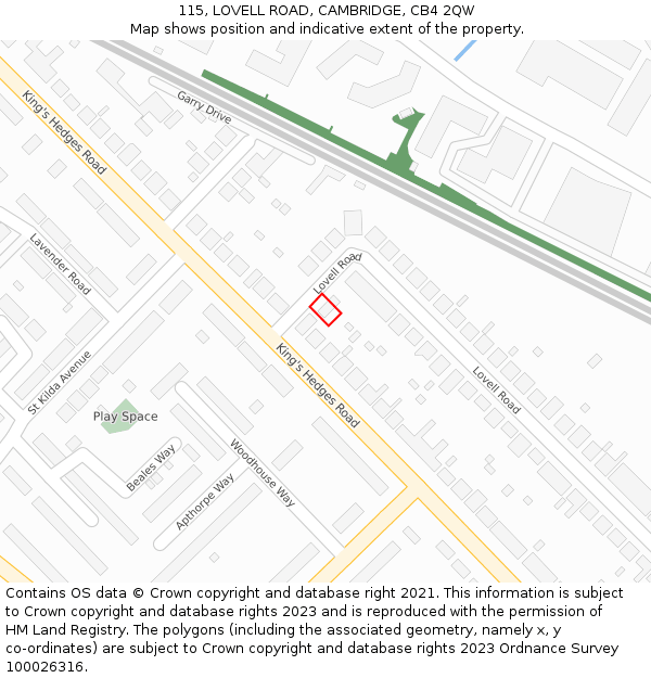 115, LOVELL ROAD, CAMBRIDGE, CB4 2QW: Location map and indicative extent of plot