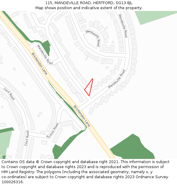 115, MANDEVILLE ROAD, HERTFORD, SG13 8JL: Location map and indicative extent of plot