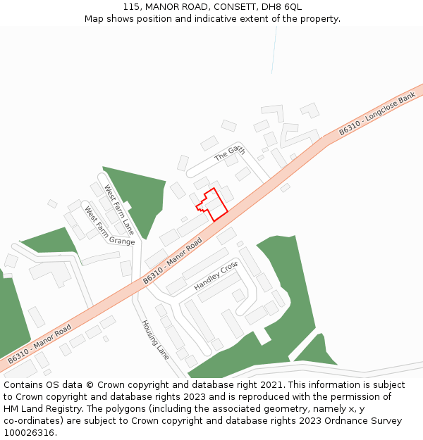 115, MANOR ROAD, CONSETT, DH8 6QL: Location map and indicative extent of plot