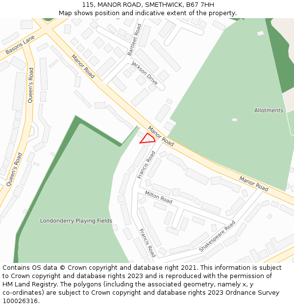 115, MANOR ROAD, SMETHWICK, B67 7HH: Location map and indicative extent of plot