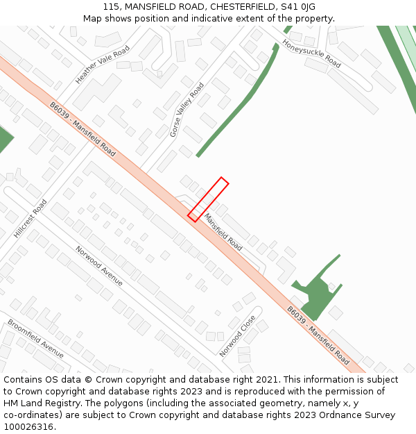 115, MANSFIELD ROAD, CHESTERFIELD, S41 0JG: Location map and indicative extent of plot