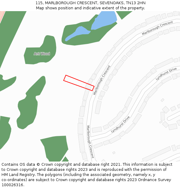 115, MARLBOROUGH CRESCENT, SEVENOAKS, TN13 2HN: Location map and indicative extent of plot