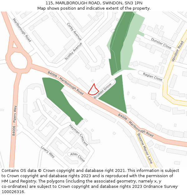 115, MARLBOROUGH ROAD, SWINDON, SN3 1PN: Location map and indicative extent of plot