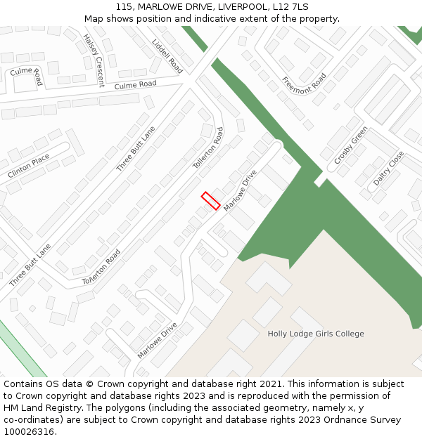 115, MARLOWE DRIVE, LIVERPOOL, L12 7LS: Location map and indicative extent of plot