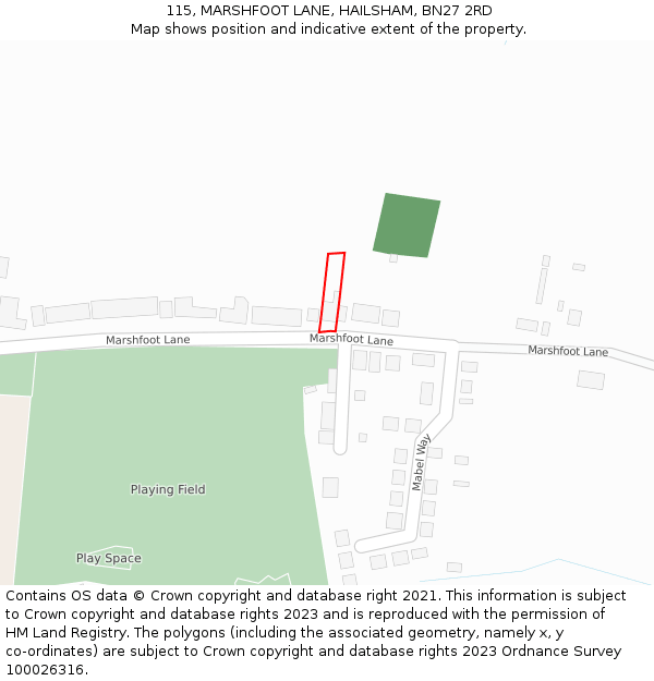 115, MARSHFOOT LANE, HAILSHAM, BN27 2RD: Location map and indicative extent of plot