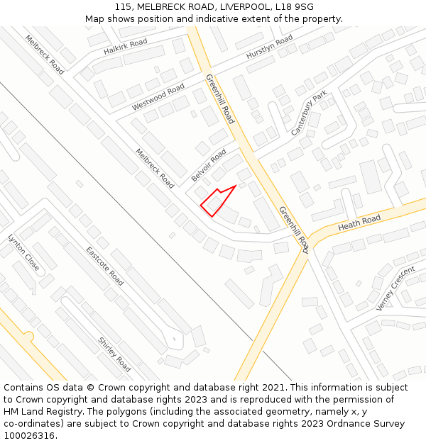 115, MELBRECK ROAD, LIVERPOOL, L18 9SG: Location map and indicative extent of plot