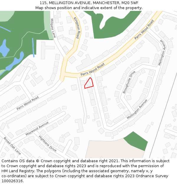 115, MELLINGTON AVENUE, MANCHESTER, M20 5WF: Location map and indicative extent of plot
