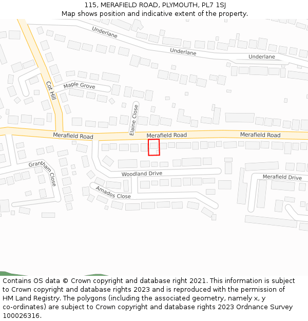 115, MERAFIELD ROAD, PLYMOUTH, PL7 1SJ: Location map and indicative extent of plot