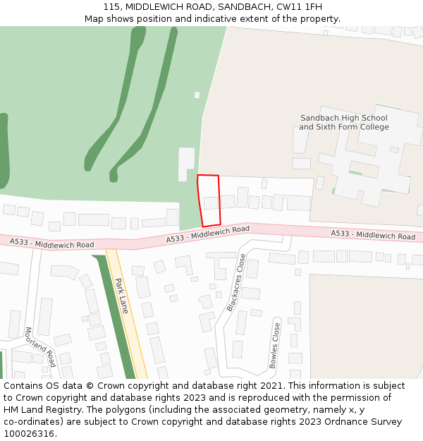 115, MIDDLEWICH ROAD, SANDBACH, CW11 1FH: Location map and indicative extent of plot