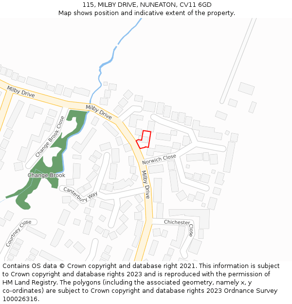 115, MILBY DRIVE, NUNEATON, CV11 6GD: Location map and indicative extent of plot