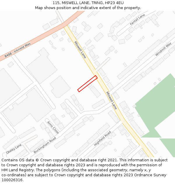 115, MISWELL LANE, TRING, HP23 4EU: Location map and indicative extent of plot